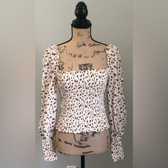 REFORMATION PUFF SMOCK SQUARE NECK FLORAL PRINCESSCORE COTTAGECORE ROYALCORE TOP - Picture 1 of 9